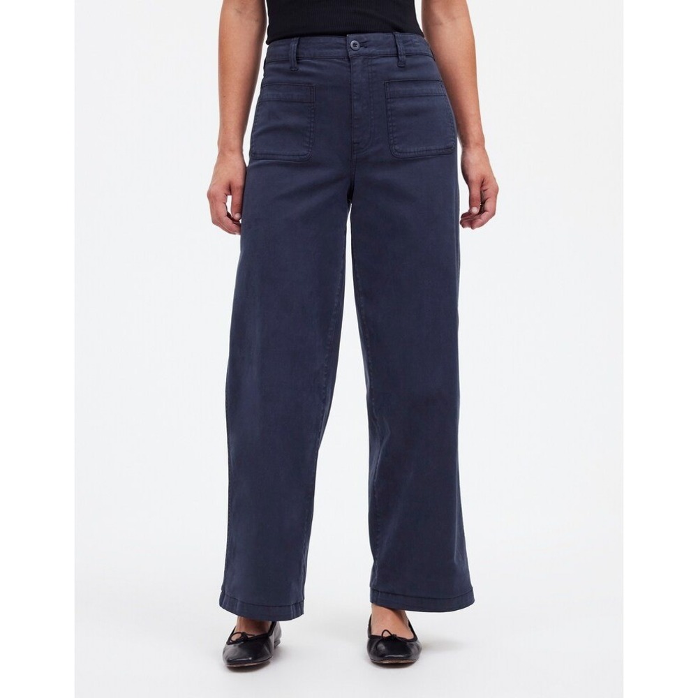 Madewell Emmett Wide-Leg Pants Women 27 Navy Blue High Rise Patch Pocket